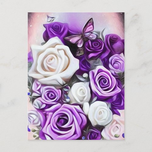 White  Purple Roses Postcard