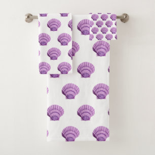 WHITE PURPLE SHELL BATHROOM TOWEL SET