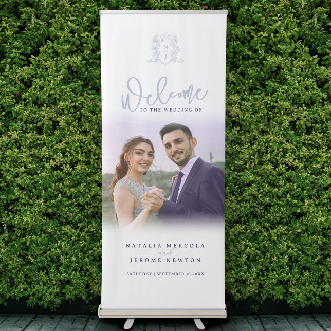 White purple silver crown monogram wedding photo retractable banner (Creator Uploaded)