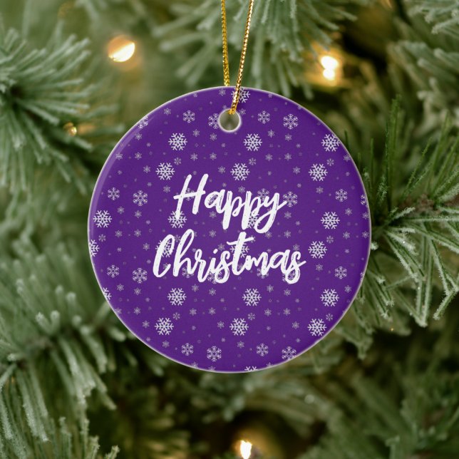 White Purple Snowflakes Winter Whimsical Christmas Ceramic Ornament (Tree)