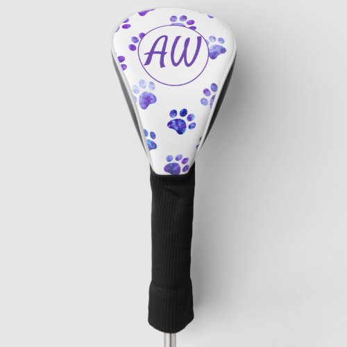 White Purple Textured Paw Print Personalized Golf Head Cover