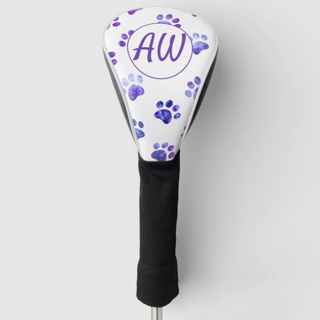 White Purple Textured Paw Print Personalized Golf Head Cover (Front)