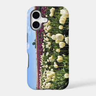 White & Purple Tulip Field with Hot Air Balloon iPhone 17 Case