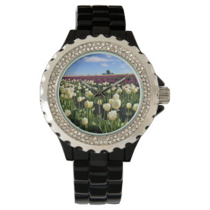 White & Purple Tulip Field with Hot Air Balloon Watch