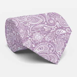 White & Purple Vintage Paisley Pattern Tie