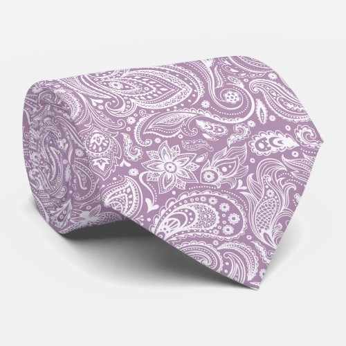 White  Purple Vintage Paisley Pattern Tie