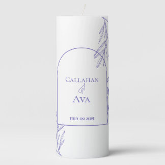 White & purple with Arch Design couple names Pillar Candle