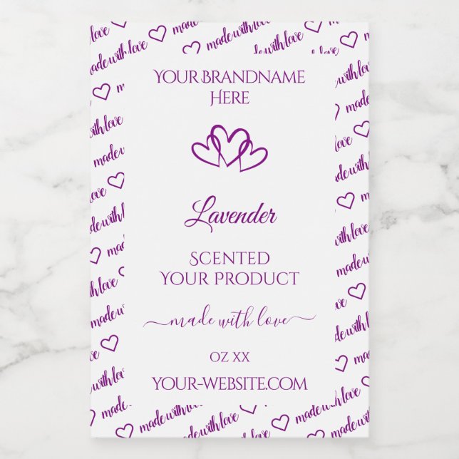 White Purple Word Cloud Product Labels Cute Hearts (Single Label)