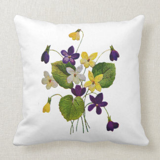 White, Purple & Yellow Violets Embroidered Pillow