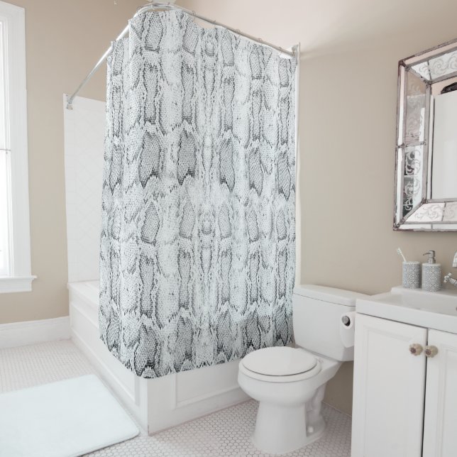 White Python Snake Skin Print Shower Curtain (In Situ)