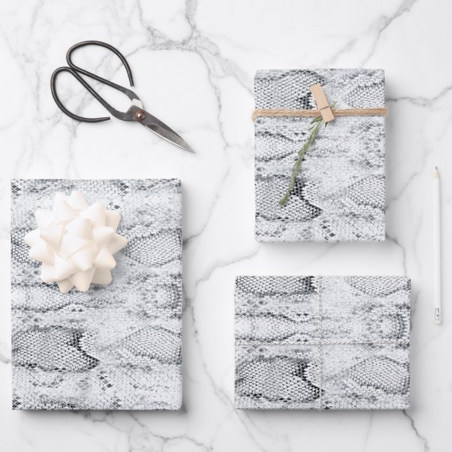 White Python Snake Skin Print Wrapping Paper Sheets (Front)