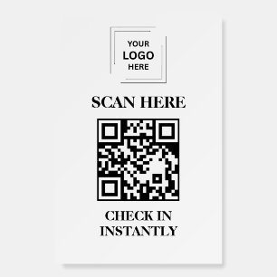 White QR Business Check In Display Sign