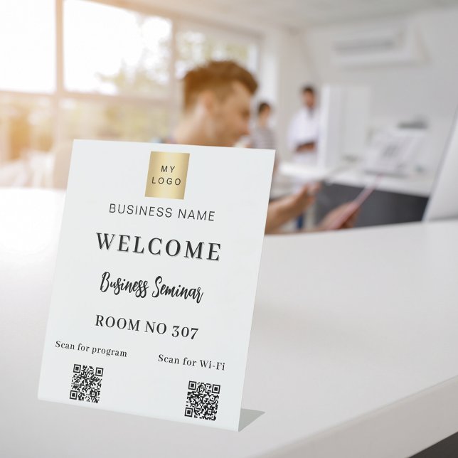 White QR code business logo seminar room wifi Pedestal Sign (Creator Uploaded)