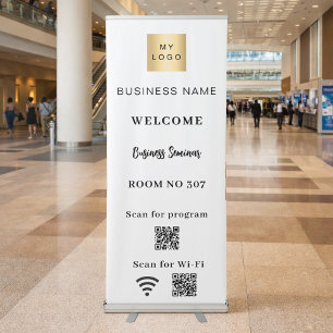 White QR code business logo seminar room wifi Retractable Banner