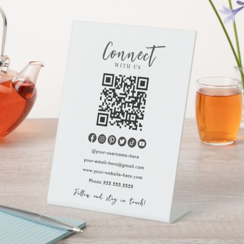 White QR Code Connect With Us Social Media Pedestal Sign