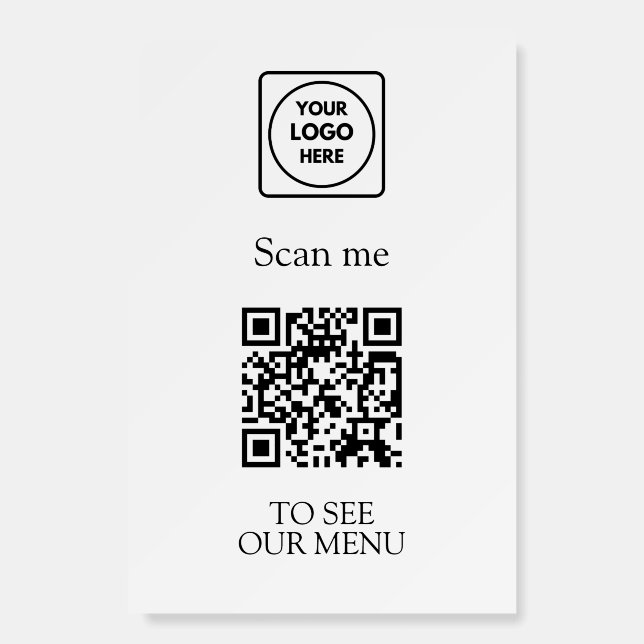 White QR Code Menu | Modern Contactless Logo  Foam Board (Front)