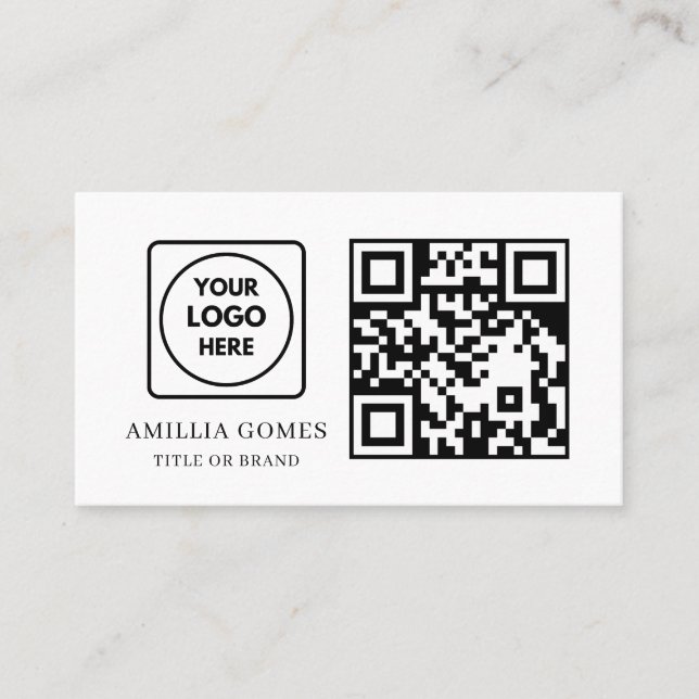 White QR Code | Modern Minimal Custom Contact  Business Card (Front)