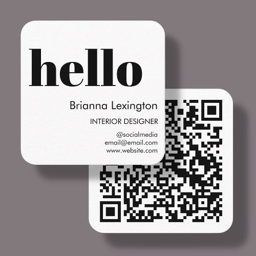 White  QR Code Social Media Hello Square Business Card