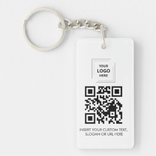 White QR Logo Contact Share Minimal Business Desig Keychain