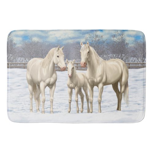 White Quarter Horses In Snow Bath Mat