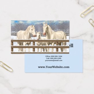 White Quarter Horses In Snow Business Card