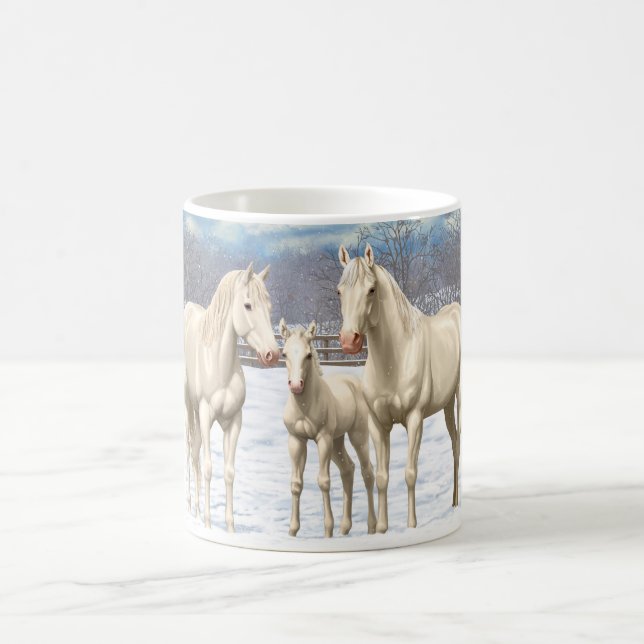 White Quarter Horses In Snow Coffee Mug (Center)