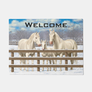 White Quarter Horses In Snow Doormat