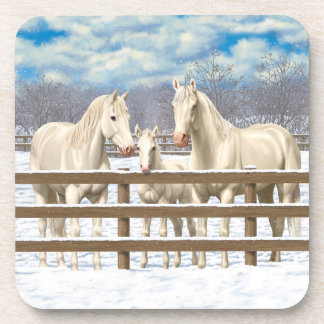 White Quarter Horses In Snow Drink Coaster