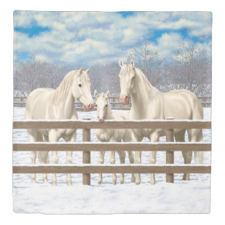 White Quarter Horses In Snow Duvet Cover