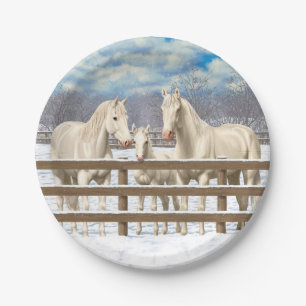 White Quarter Horses In Snow Paper Plates