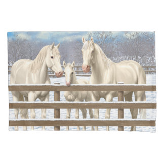 White Quarter Horses In Snow Pillow Case