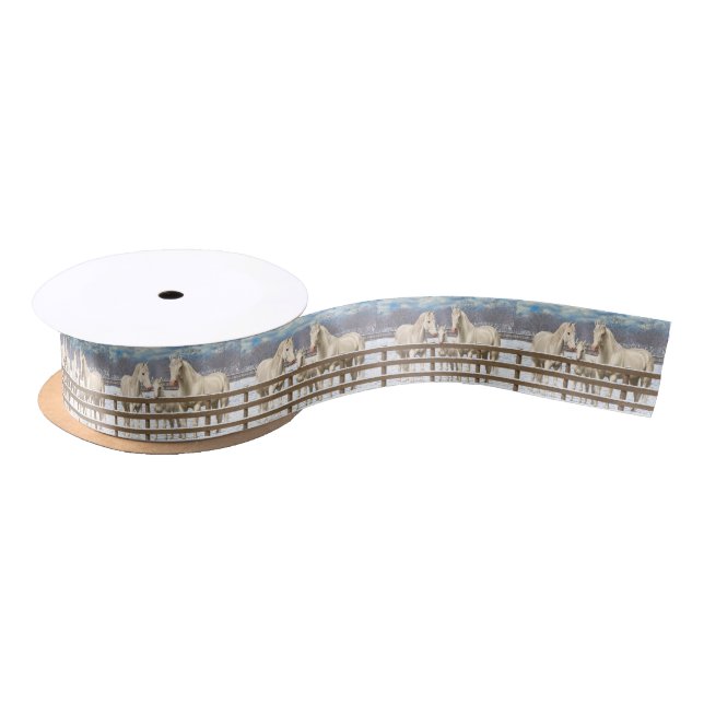 White Quarter Horses In Snow Satin Ribbon (Spool)
