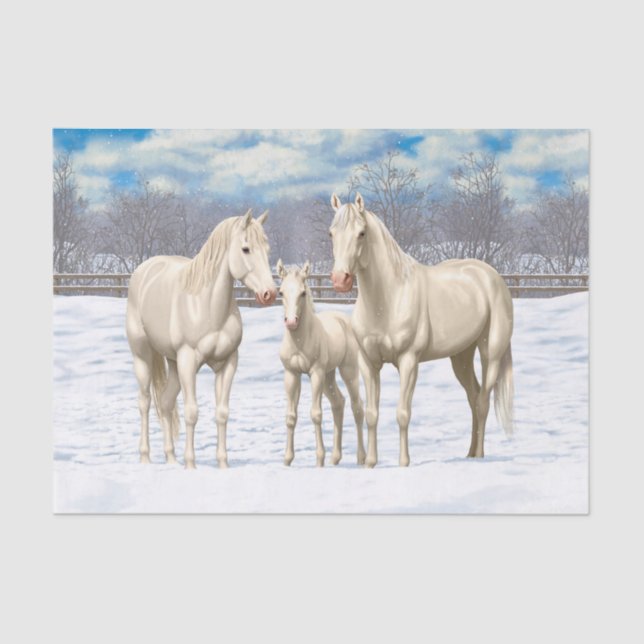 White Quarter Horses In Snow Tissue Paper (Front)