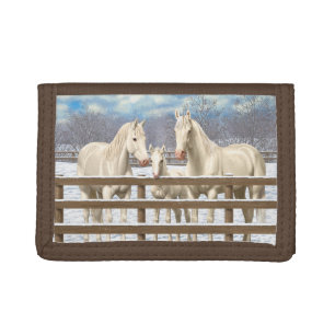 White Quarter Horses In Snow Trifold Wallet