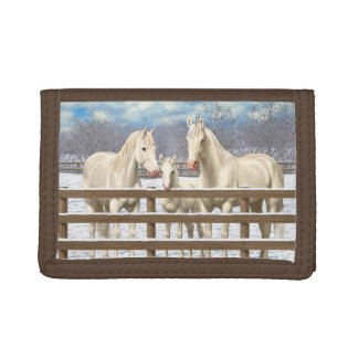 White Quarter Horses In Snow Trifold Wallet