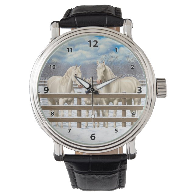 White Quarter Horses In Snow Watch (Front)
