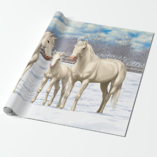 White Quarter Horses In Snow Wrapping Paper