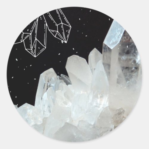 White Quartz Crystal Gemstone Geode Natural Stone  Classic Round Sticker