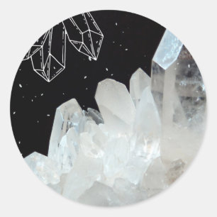 White Quartz Crystal Gemstone Geode Natural Stone Classic Round Sticker