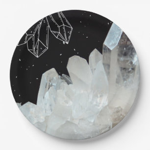White Quartz Crystal Gemstone Geode Natural Stone Paper Plates