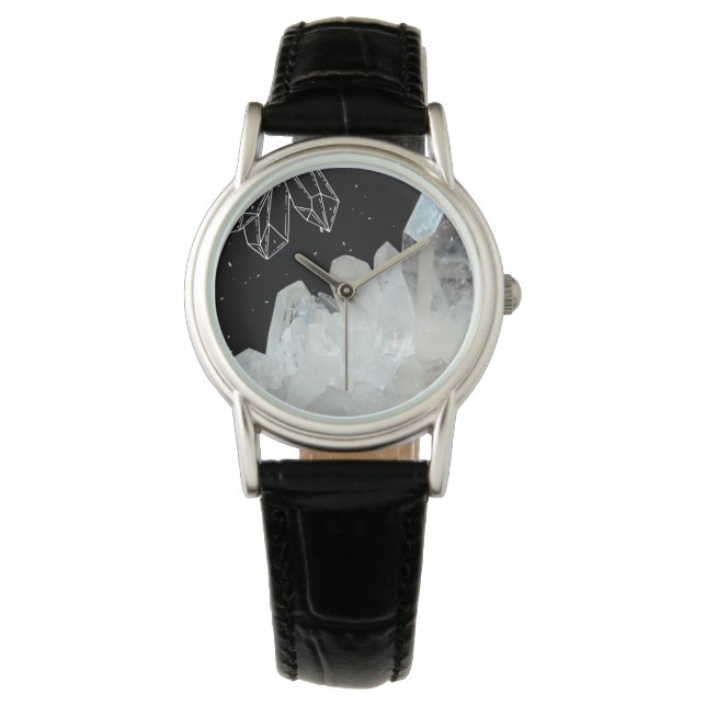 White Quartz Crystal Gemstone Geode Natural Stone Watch (Front)