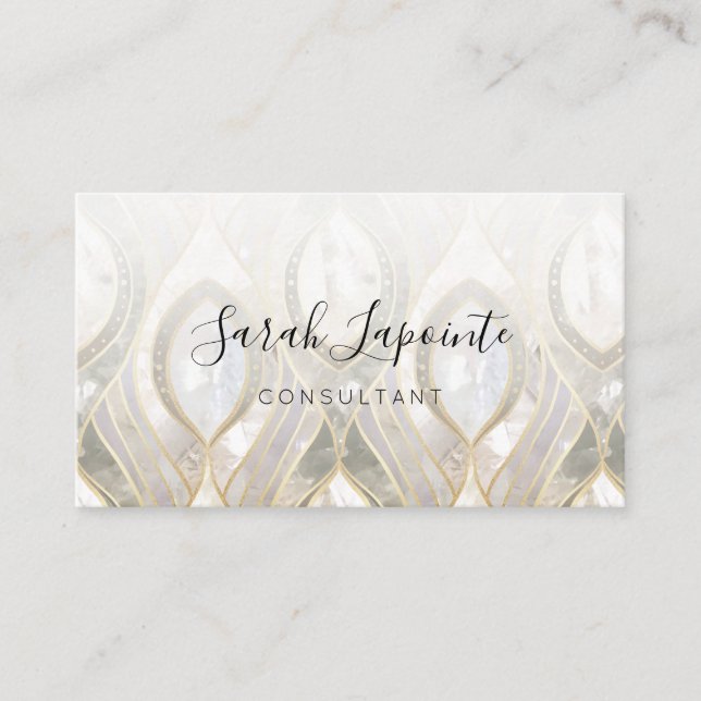 White Quartz & Gold Elegant Design Business Card (Front)
