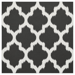 White Quatrefoil Ikat &amp; Custom Black Background 2 Fabric