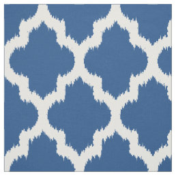 White Quatrefoil Ikat &amp; Custom Blue Background 2 Fabric