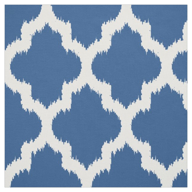 White Quatrefoil Ikat & Custom Blue Background 2 Fabric (Swatch)