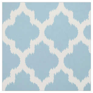 White Quatrefoil Ikat & Custom Blue Background Fabric