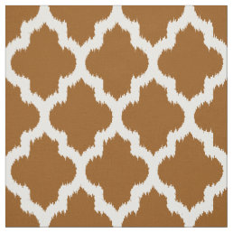 White Quatrefoil Ikat &amp; Custom Brown Background 2 Fabric