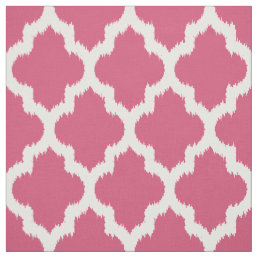 White Quatrefoil Ikat &amp; Custom Pink Background 2 Fabric