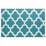 White Quatrefoil Ikat Custom Turquoise Background Fabric
