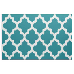 White Quatrefoil Ikat Custom Turquoise Background Fabric